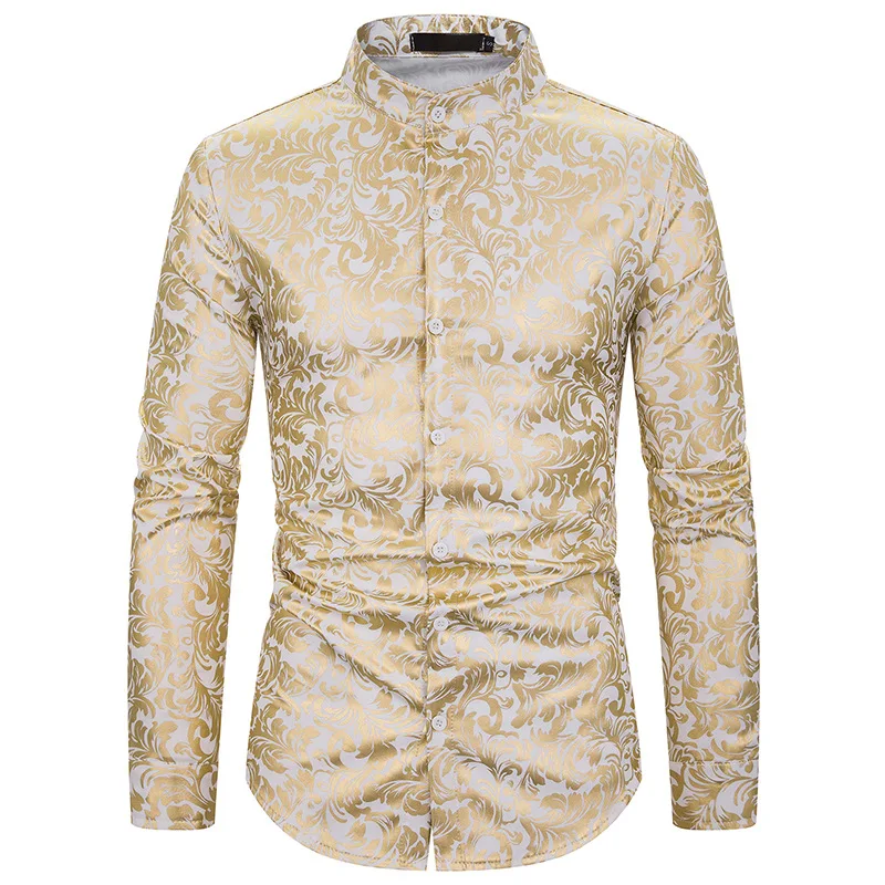 

Рубашка мужская приталенная с воротником-стойкой и цветочным принтом, 2022