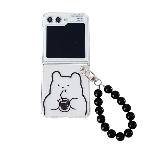 Милый медведь, прозрачный жемчужный браслет Flip3 Flip4 Flip5, чехол для Samsung Galaxy Z Flip 5 4 3, зеркальные Чехлы, мультяшный прозрачный акриловый чехол