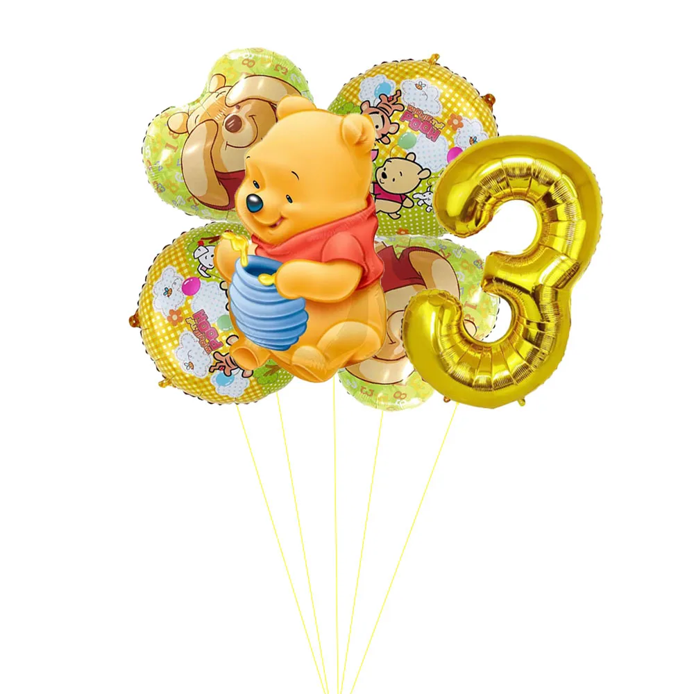

New Disney Winnie The Pooh Gold Number Balloon Set Foil Balloon Cartoon Bear Birthday Gift for Kids Baby Shower Party Decor