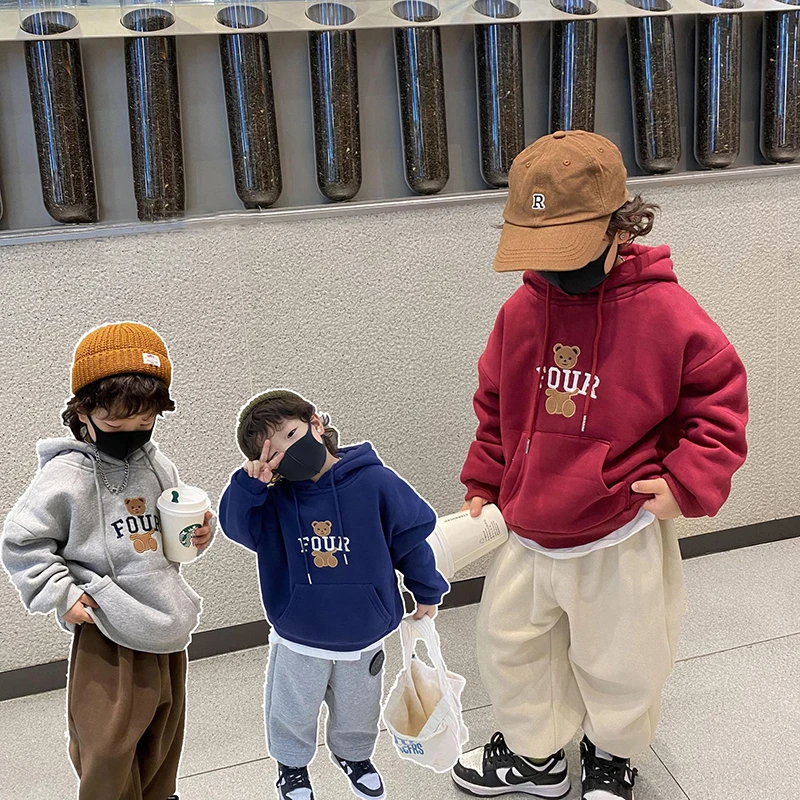 

Baby Clothes Autumn Winter Korea Kids Toddler Hooded Graphic Sweatshirt For Boys Hoodie Designer Thickened Thermal Pullovers