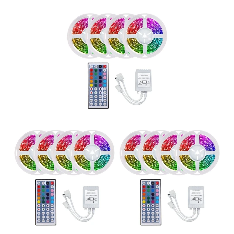 

3 Set 20M RGB LED Strip Light 3528 1200Leds Flexible LED Light Strip With 44 Key Remote For Bedroom Halloween Christmas