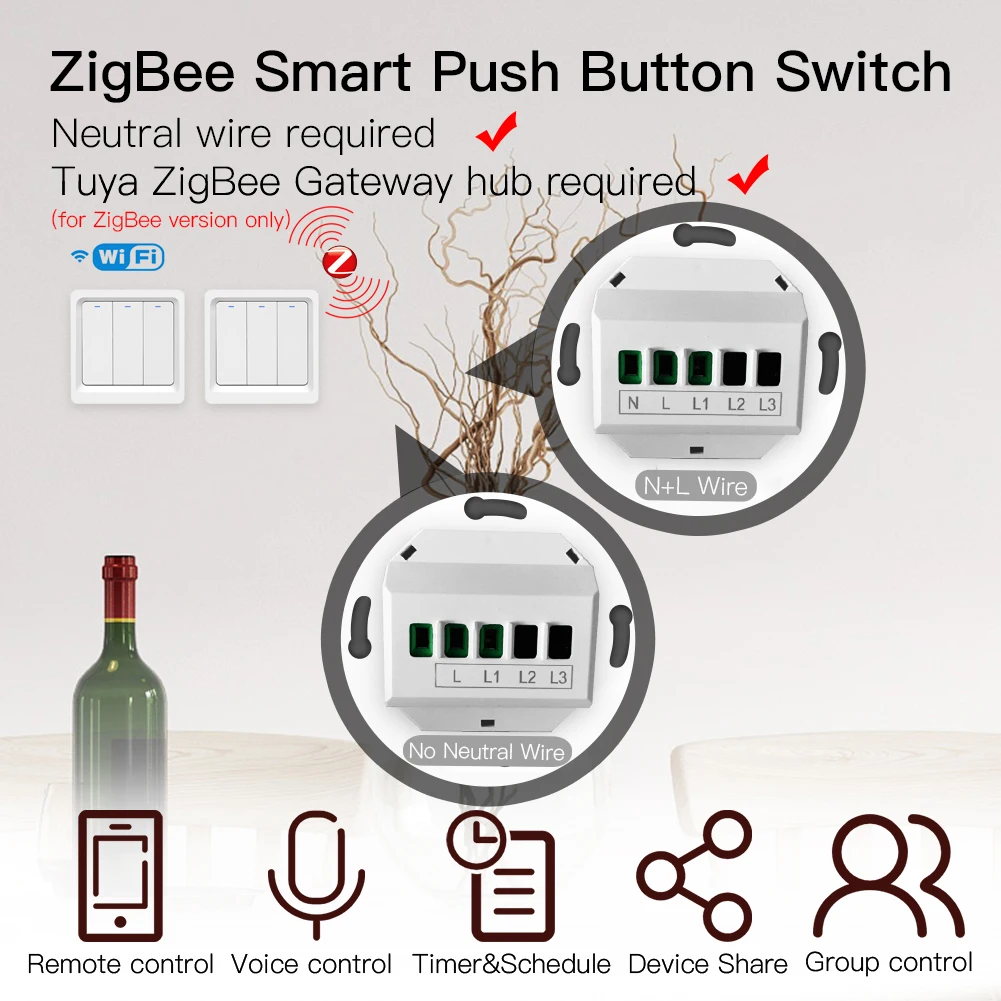 Умный кнопочный переключатель MOES Wi-Fi ZigBee не требуется нейтральный режим