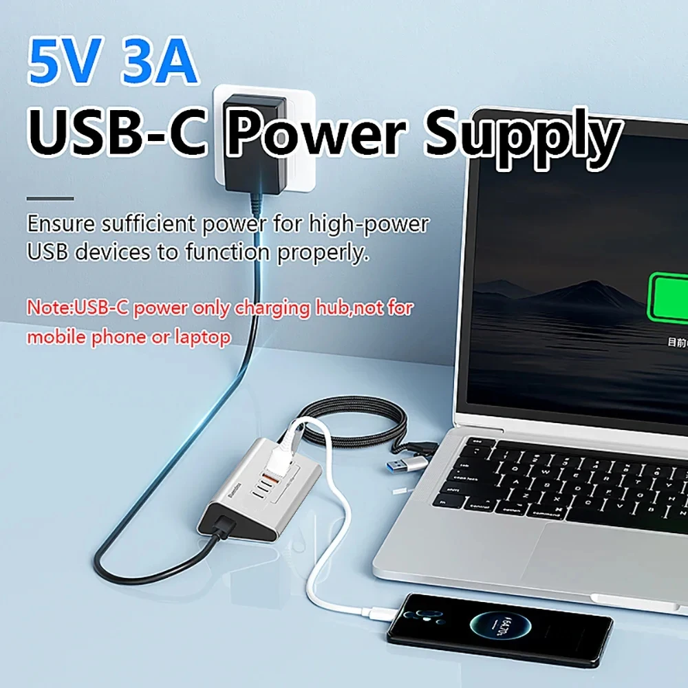 Фото KEBIDUMEI USB-хаб 10 Гбит/с USB 3.2, 8-в-2, Type-C на 4xUSB3.2+3xTYPE C 3.2, док-станция, разветвитель Type-C из алюминиевого сплава для ПК и ноутбуков №4