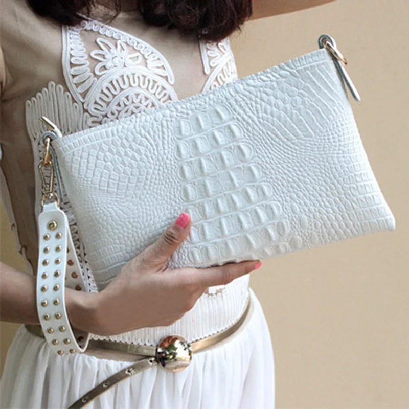 

luxurious White/Gold Envelope Bag Crocodile Pattern Leather Genuine Messenger Women Bags Crossbody Purses and Handbag Designer