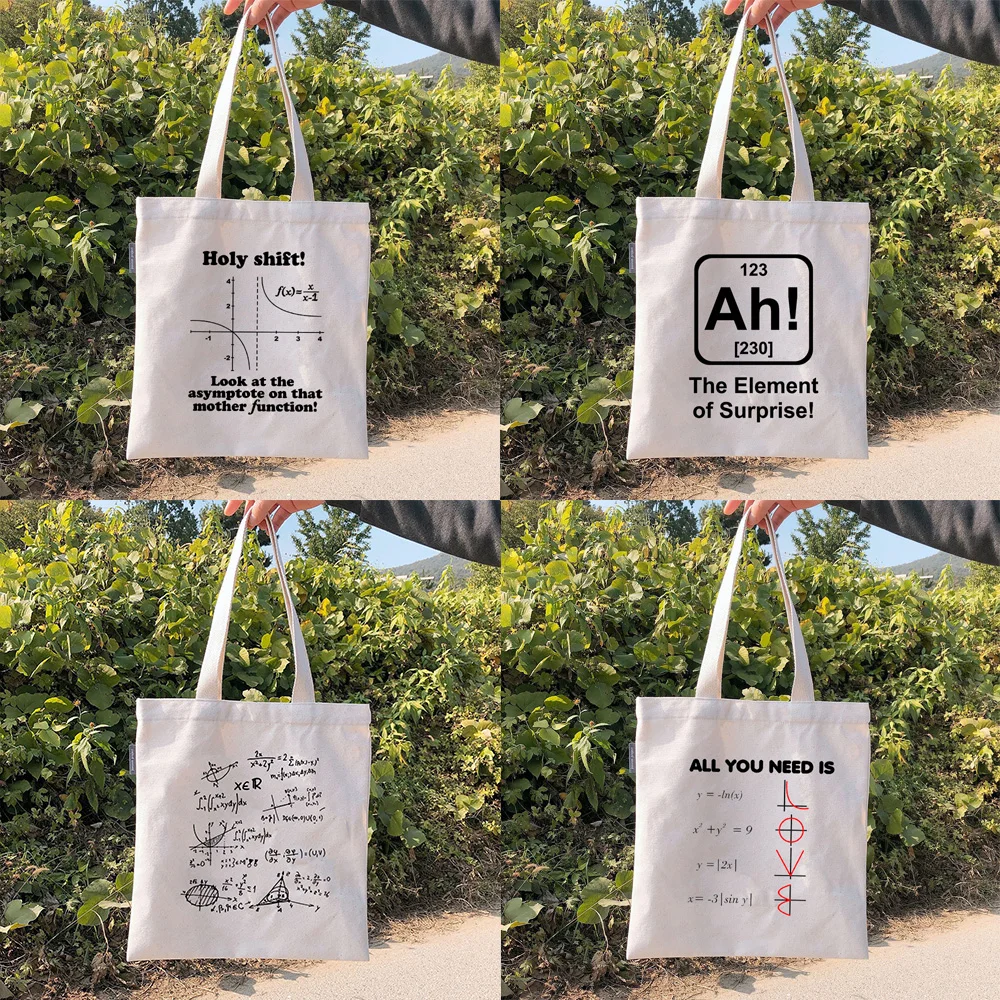 

Love Mathematics Graphic Shopping Bag Casual Fashion Girl Shoulder Bag Large Reusable Shopper Tote School Book Canvas Pouch