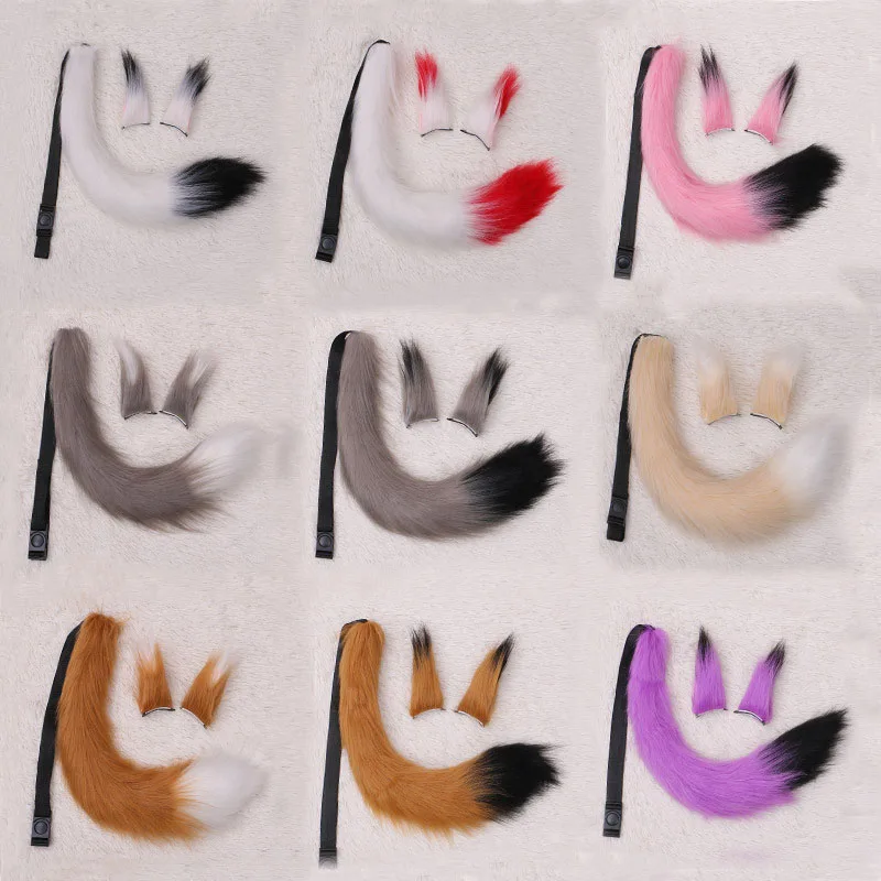 

Halloween 60cm Animal Tail Ear Set Black Red Fox Tails Props Role Play Birthday Party Adjustable Strap Anime Cosplay Costume
