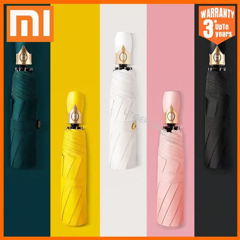 

Xiaomi High Quality Automatic Umbrella Rain Women Three-Folding Windproof Pure Color Umbrellas Female Waterproof 8 Ribs Parasol