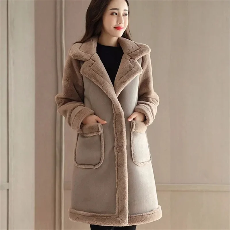 2022 Winter Warm Coat Plush Thick Lamb Wool Coat Women Mid-Long Plus Velvet Loose Deerskin Plush Fur Coat Female Warm Oversized