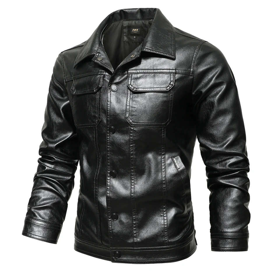 

PU Jacket Men Leather Coat Cargo Jacket Casual Motorcycle Biker Coat Solid Color Leather Jackets Male Chamarras De Hombre
