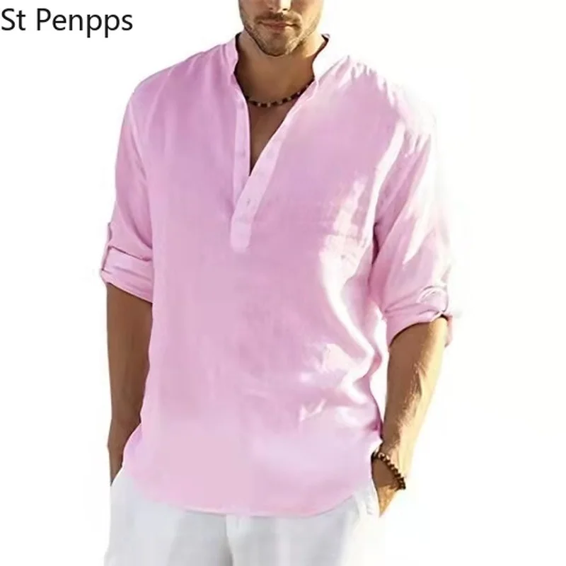 Новинка 2022 мужская повседневная блузка рубашка из хлопка и льна свободные топы