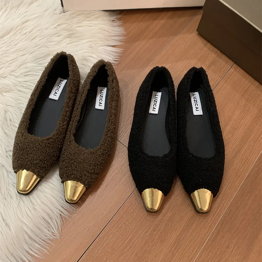 

Балетки женские шерстяные с острым носком, на низком каблуке