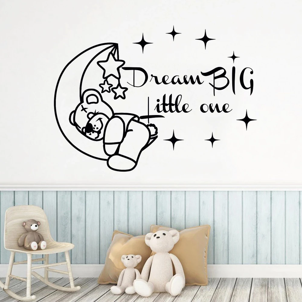 

Dream Big Little Quotes One Moon And Stars Wall Stickers Vinyl Decals Lettering Bear Nursery Bedroom Sweet Dreams Decor DW14249