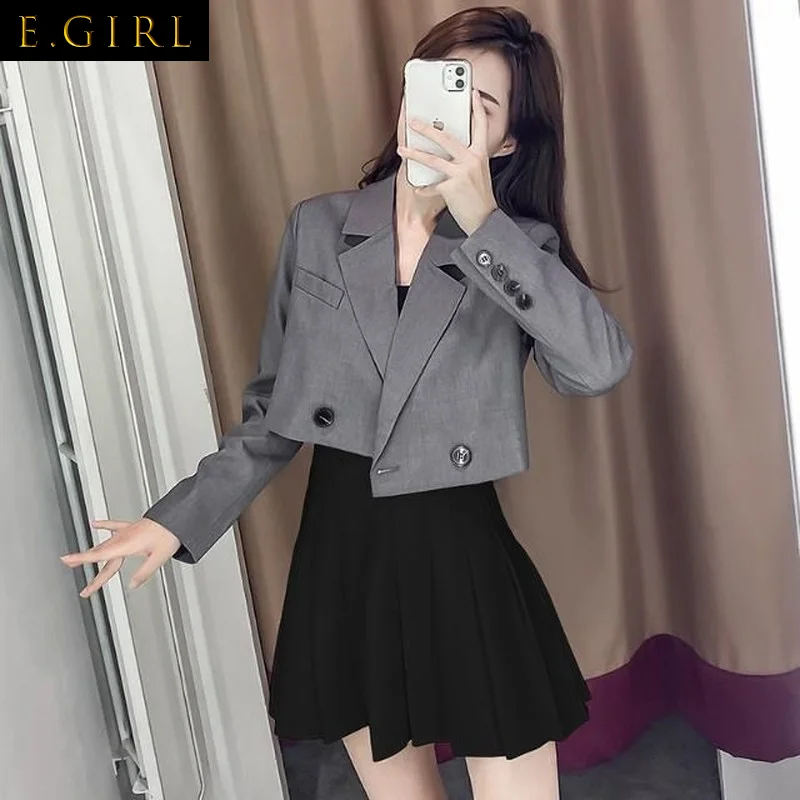 

Blazers Women Cropped Classy Stylish All-match Button Notched Clothing Solid Design Casual Temperament Slim Summer Teens Newest