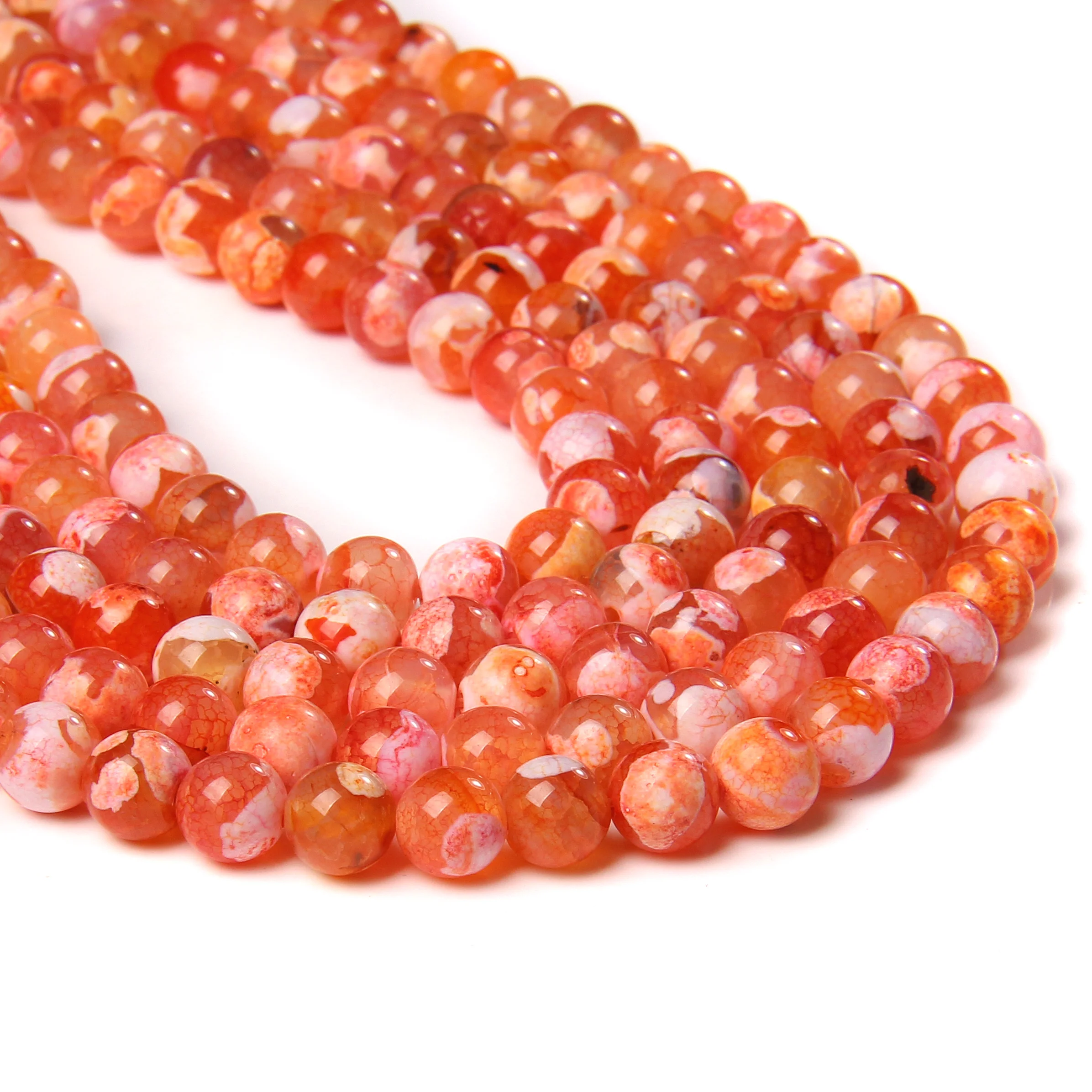 

Orange Fire Dragon Veins Agates Bead Fashion Round Loose Spacer Stone Bead For Jewelry Making Bracelet Necklace