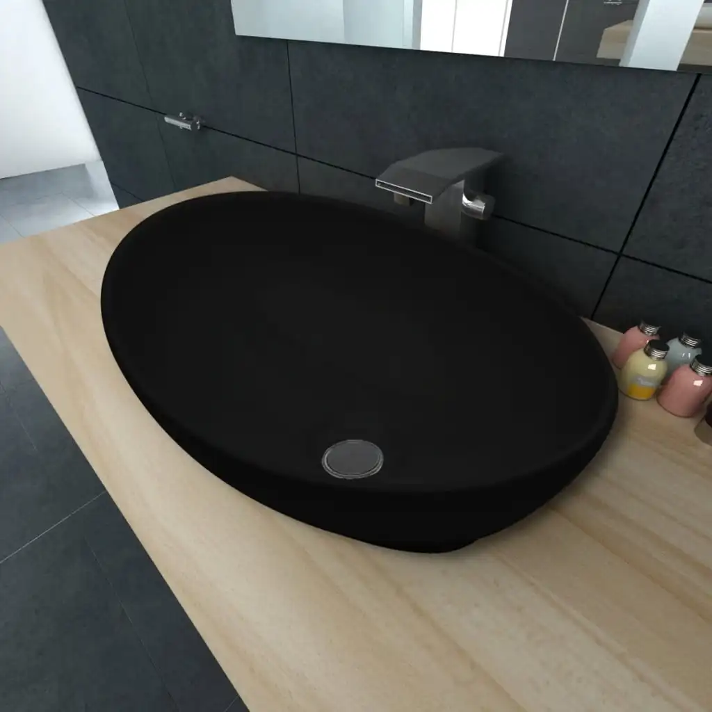 

Bathroom Wash Basin, Ceramic Bowl Sinks, Bathrooms Decoration Black Oval 40 x 33 cm