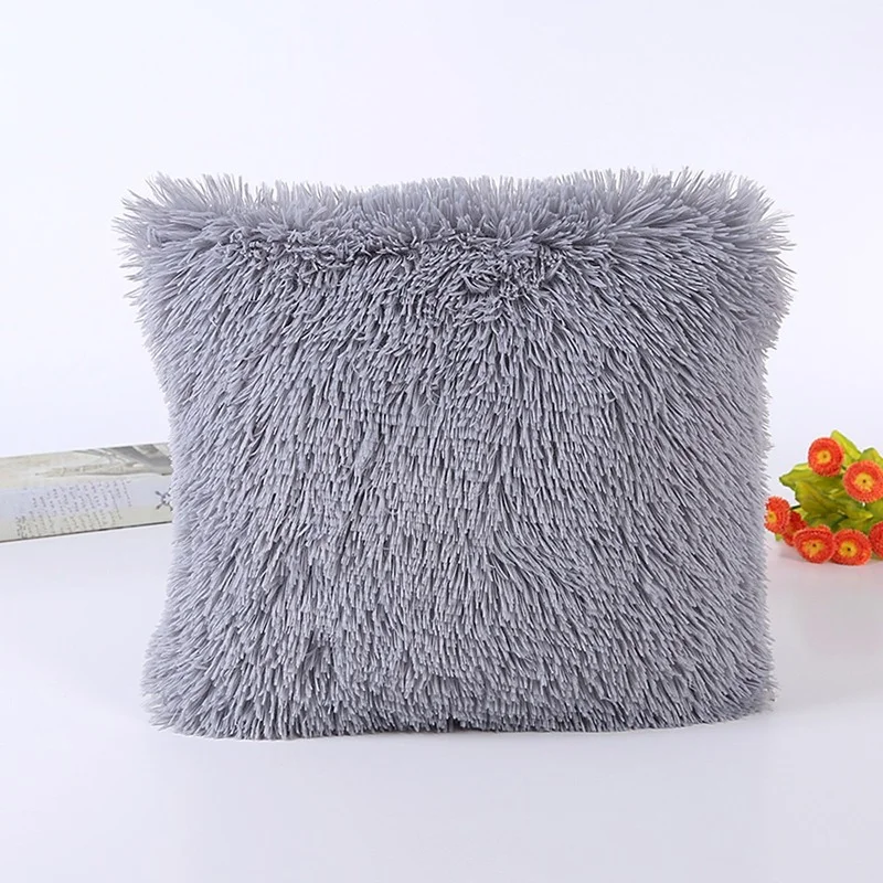 

Cushion Cover Solid Color Plush Pillow Case Sofa Waist Throw Pillows Fluffy Square Cushion Cover Home Decor Housse