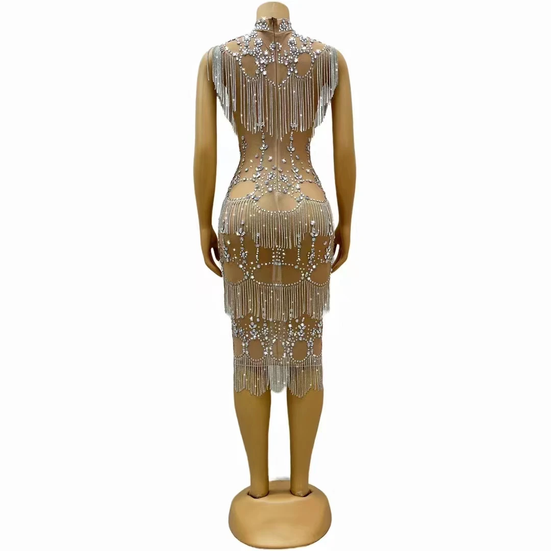 Женское платье Slin со стразами и кисточками свадебное для торжества вечеринки