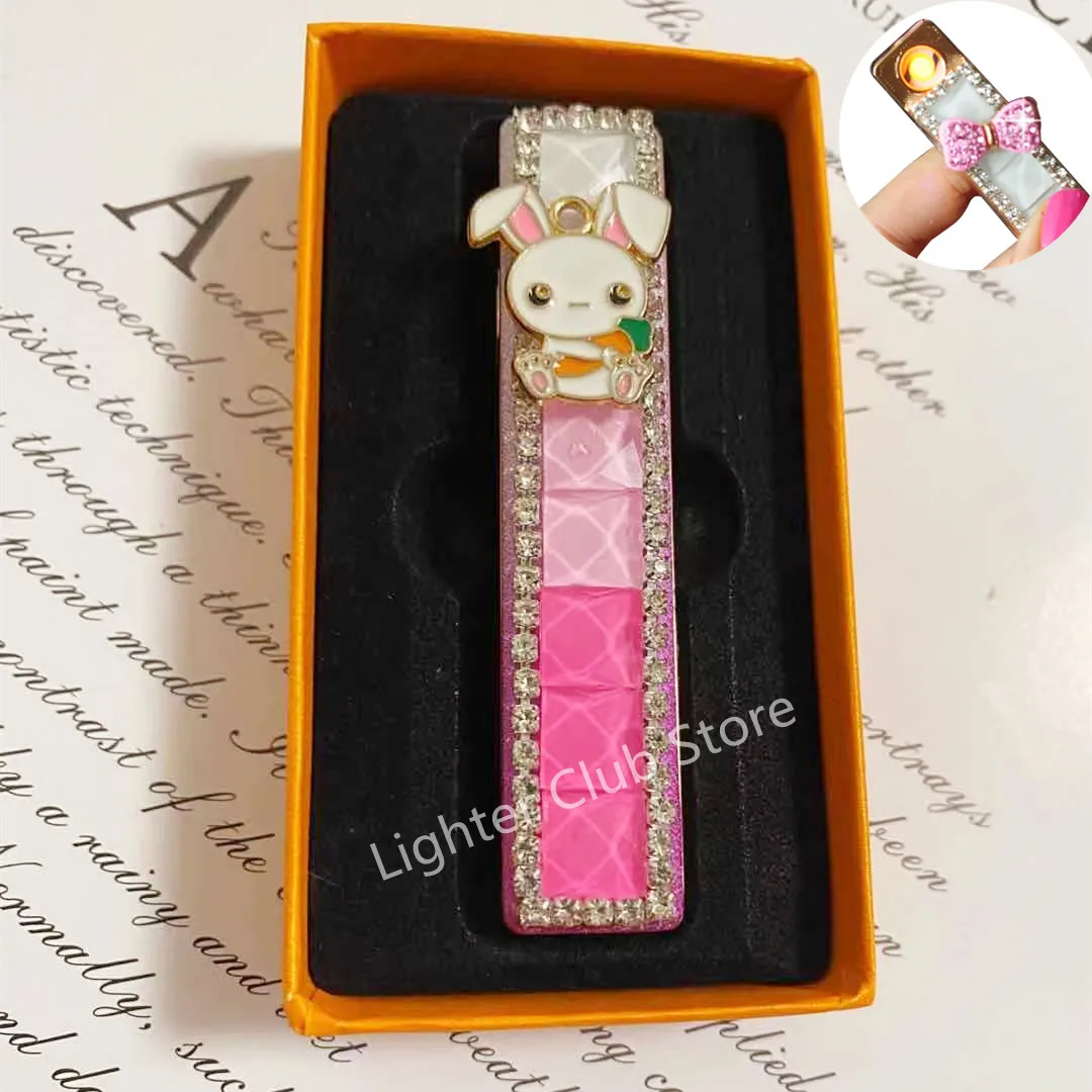 

Lady Lighter Cute Cartoon Diamond Handmade Diamond Rechargeable USB Lighter Gorgeous Female Cigarette Tool