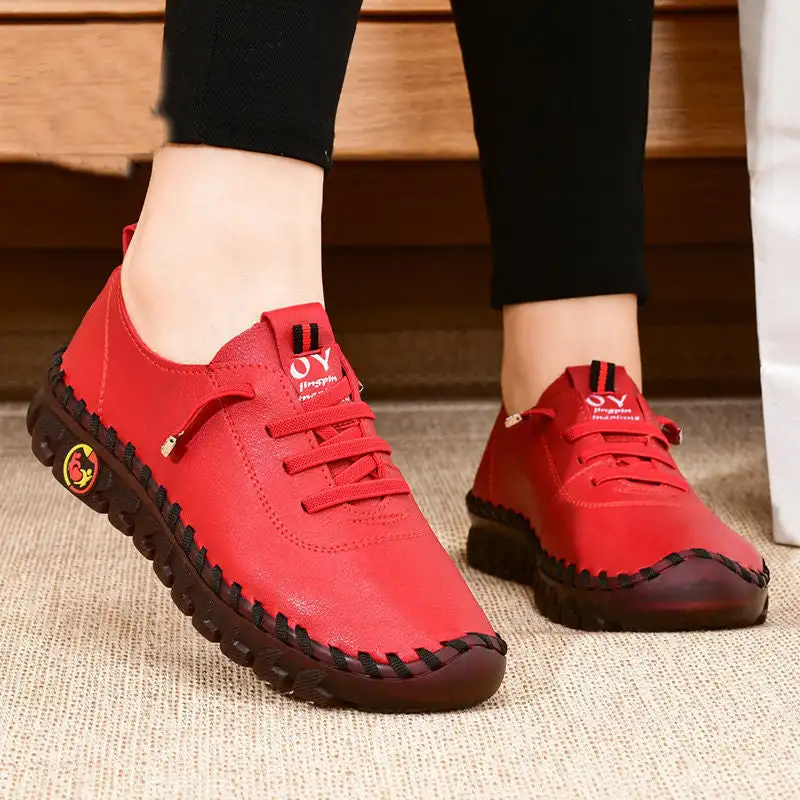 2022 New Spring Casual Women Shoes Platform Loafers 2022 Lace Up Leather Flats Slip-On Mom Shoe Mujer Zapatos Chaussure Femme