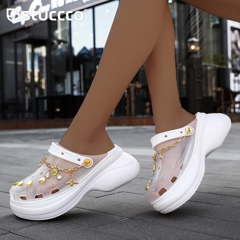

New Clogs Women Sandals Summer Hole Slippers Beach Anti-skid Thick Bottom Outside Increase Wedge Shoes for Women Sandalias Mujer