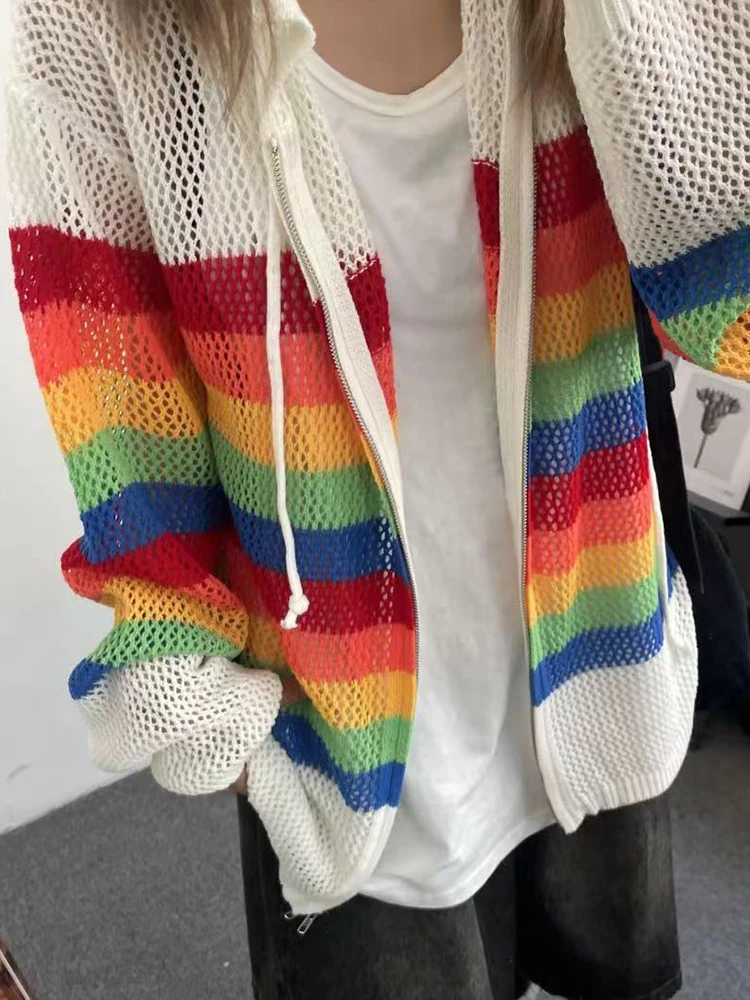 Уличная одежда ажурная сетчатая вязаная куртка с капюшоном мужские модные