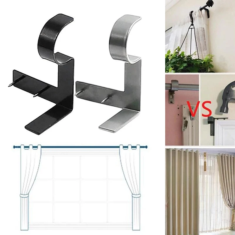 

Punch-free Curtain Rod Metal Brackets Hang Curtain Track Rod Holders Durable Base Rod Hooks for Kitchen Bathroom Window Hardware