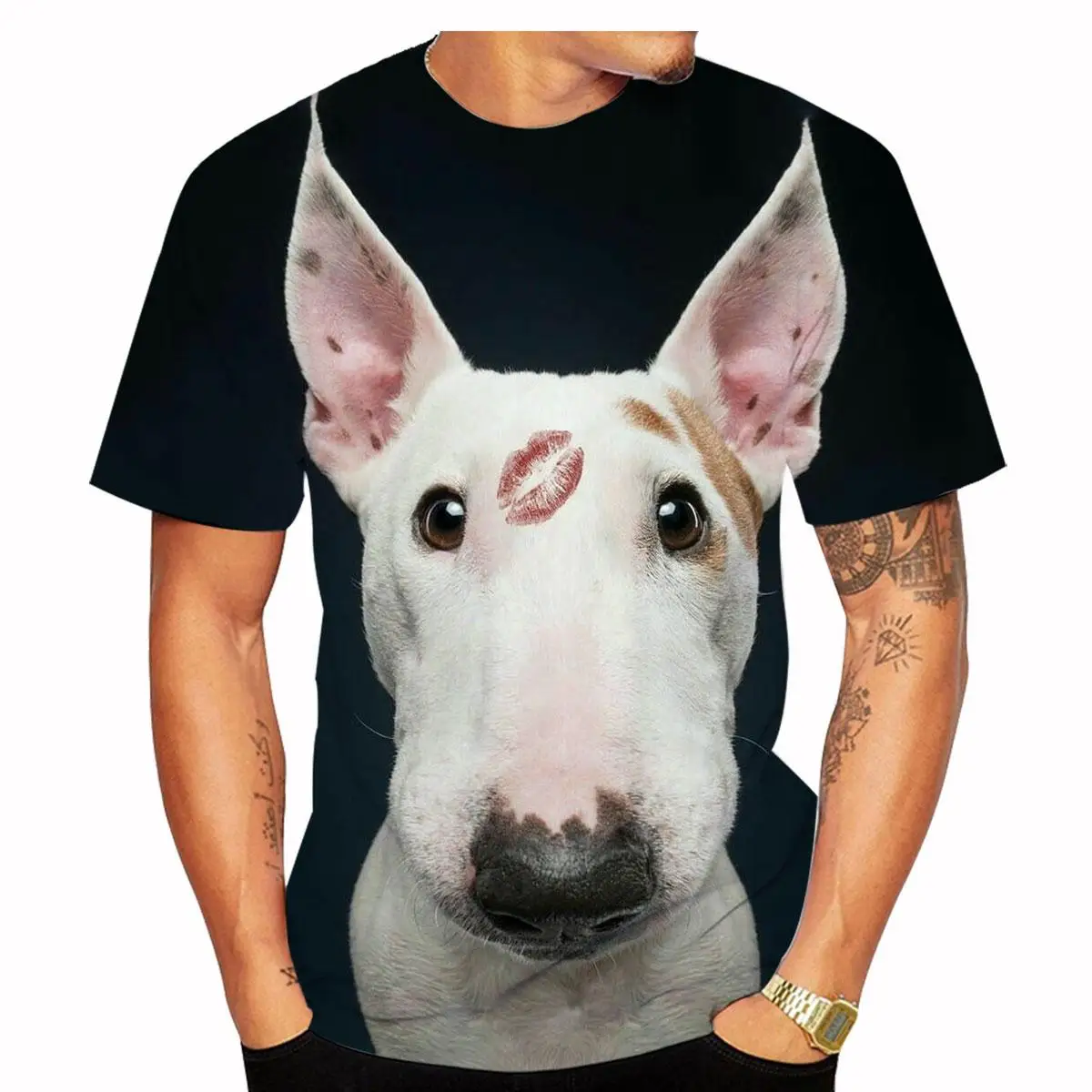 

3D Printed Casual Fashion T-shirt Street Style Breathable Crewneck T-shirt Cute Bull Terrier Dog Print