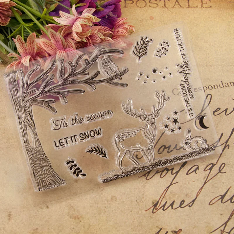 Симпатичные рождественские штампы с оленем резиновые наклейки для рукоделия