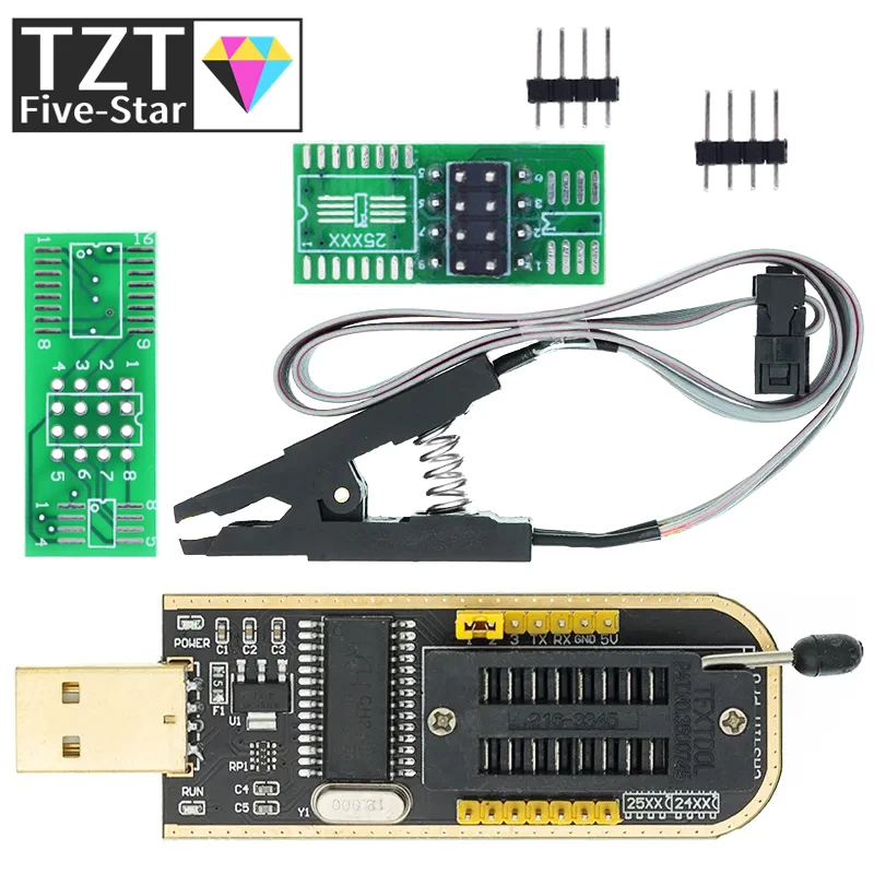 Программатор TZT CH341A CH341B 24 25 Series EEPROM модуль USB-программатора с флэш-BIOS + зажим SOIC8 SOP8