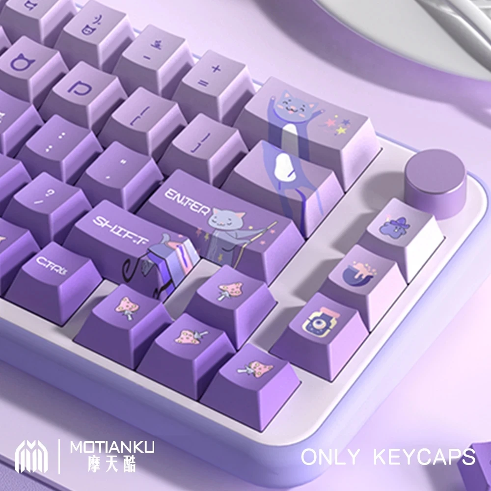 

Purple Gradient Cat Keycaps Cherry Profile PBT Dye Sublimation Keycap For MX Switch Mechanical Keyboard GK61/64/68/75/84/87/96