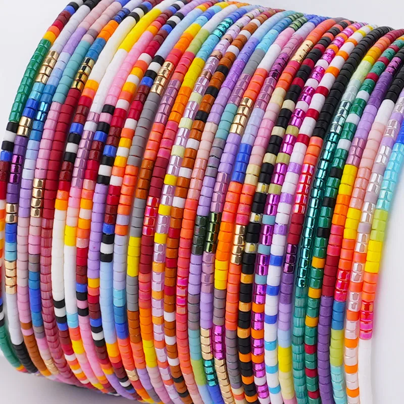 

3pcs Ethnic Wind Rainbow Beaded Friendship Bracelet Bohemian Style Handwoven Rice Beads Bracelet for Women