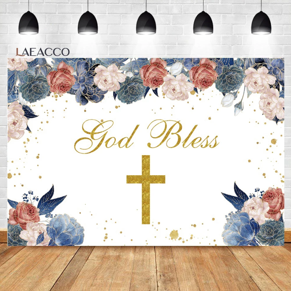 

Laeacco Marble Floral God Bless Baptism Photography Backdrop Golden Cross Flowers Girls Birthday Portrait Customized Background