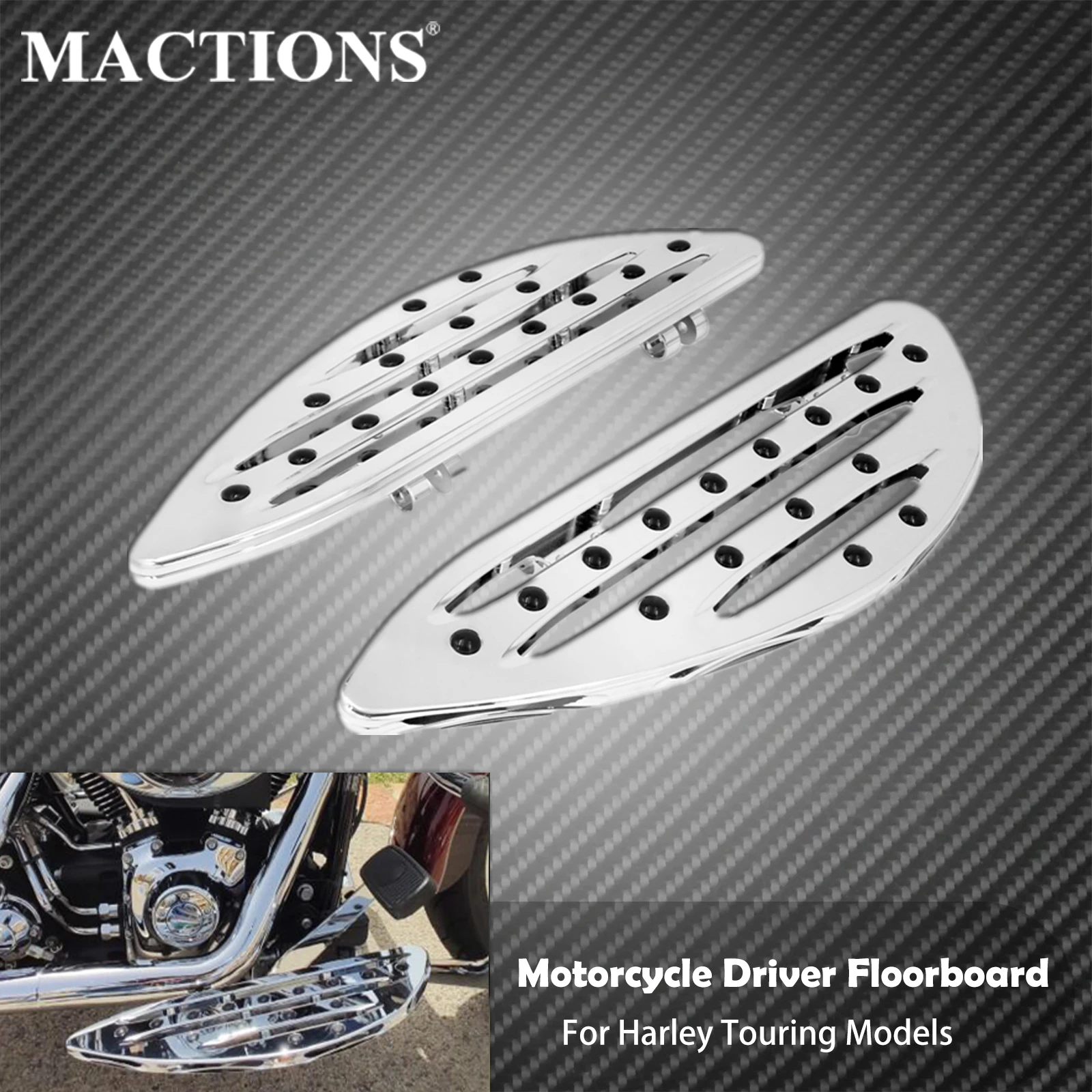 

Chrome Front Driver Floorboards Foot Pegs Stretched Pedal For Harley Touring Road King Glide Softail Dyna Street FLH FLST FLD