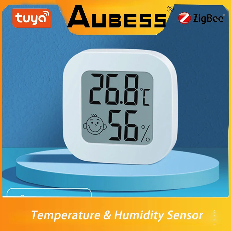 

AUBESS Tuya ZigBee Temperature Humidity Sensor Smart Home Indoor Thermometer Hygrometer With LCD Display Alexa Google Assistant