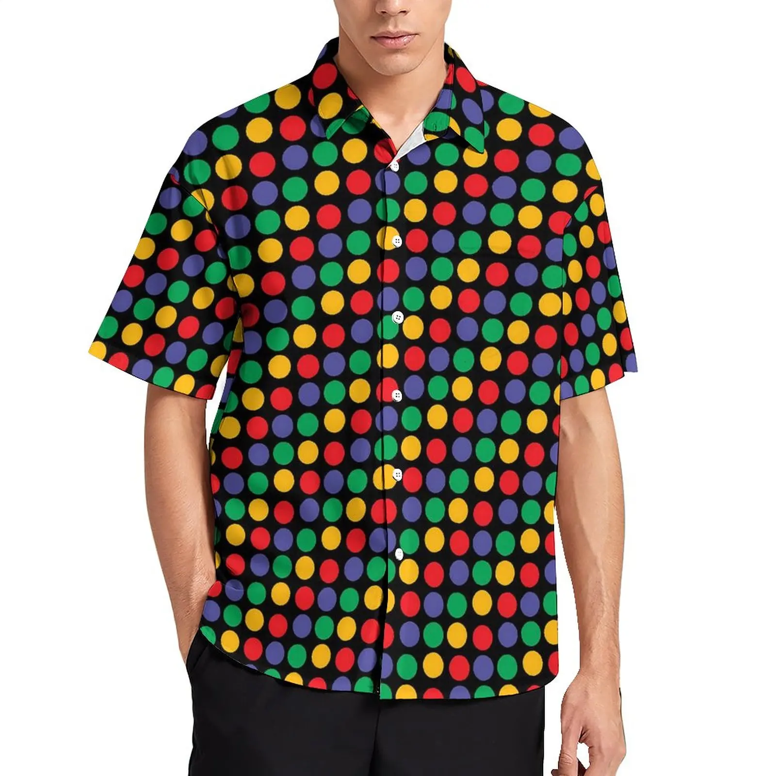 

Rainbow Polka Dots Vacation Shirt Colorful Print Hawaii Casual Shirts Man Trending Blouses Short-Sleeve Design Clothes Plus Size