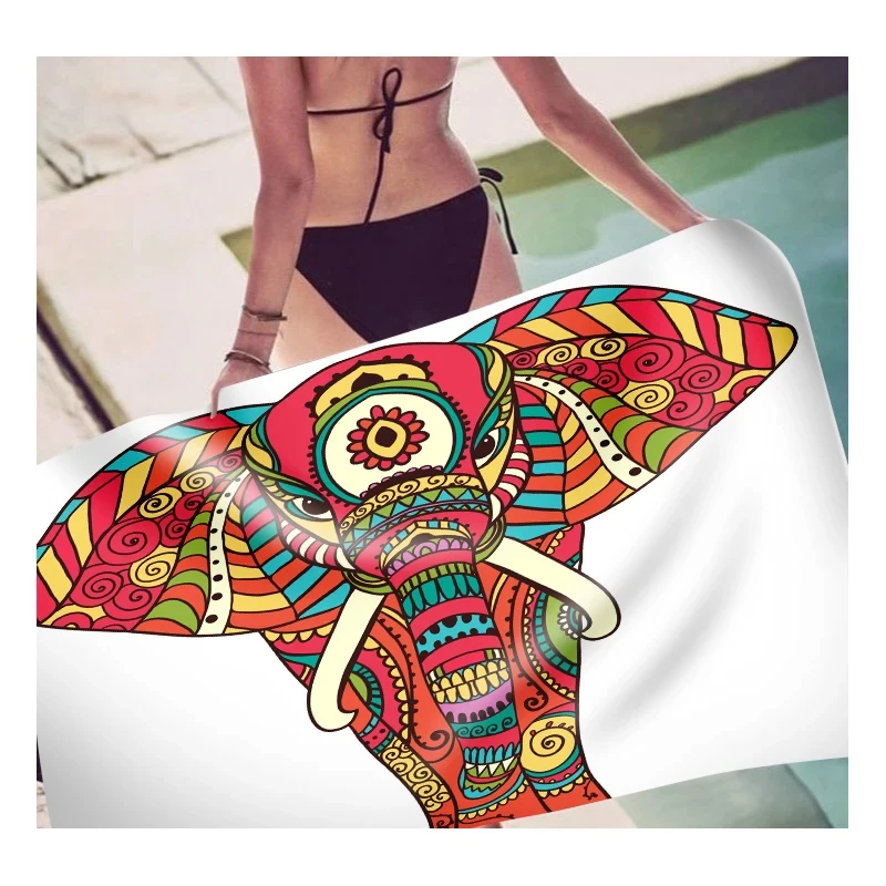 Пляжное полотенце Ganesha богемное банное с мандалой слоном быстросохнущее из