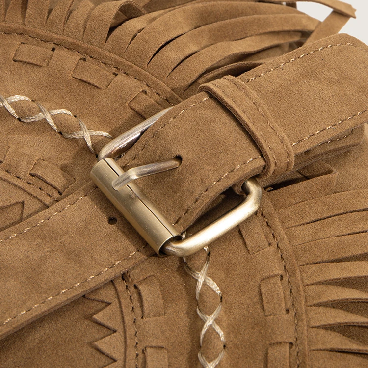 Retro Tassel Shoulder Bag Handmade Imitation Suede Saddle Bag New Women All Match Ethnic Style Oblique Cross Bag Women's Bag