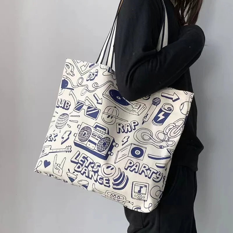 

Canvas Woman Shoulder Bag Son Extra-large Capacity Student Class INS Japanese King Carry Shopping Environmental Bags