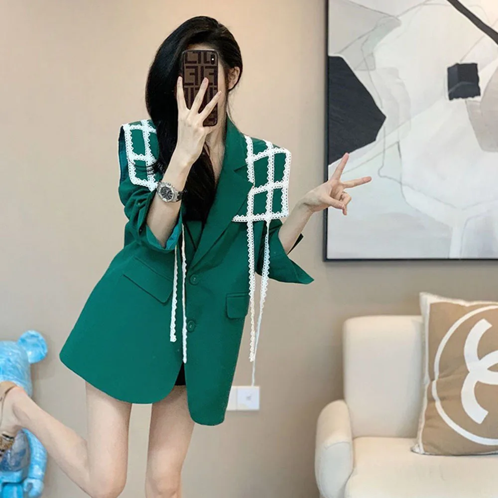 

Женский весенне-осенний пиджак с кружевными вставками в стиле ретро