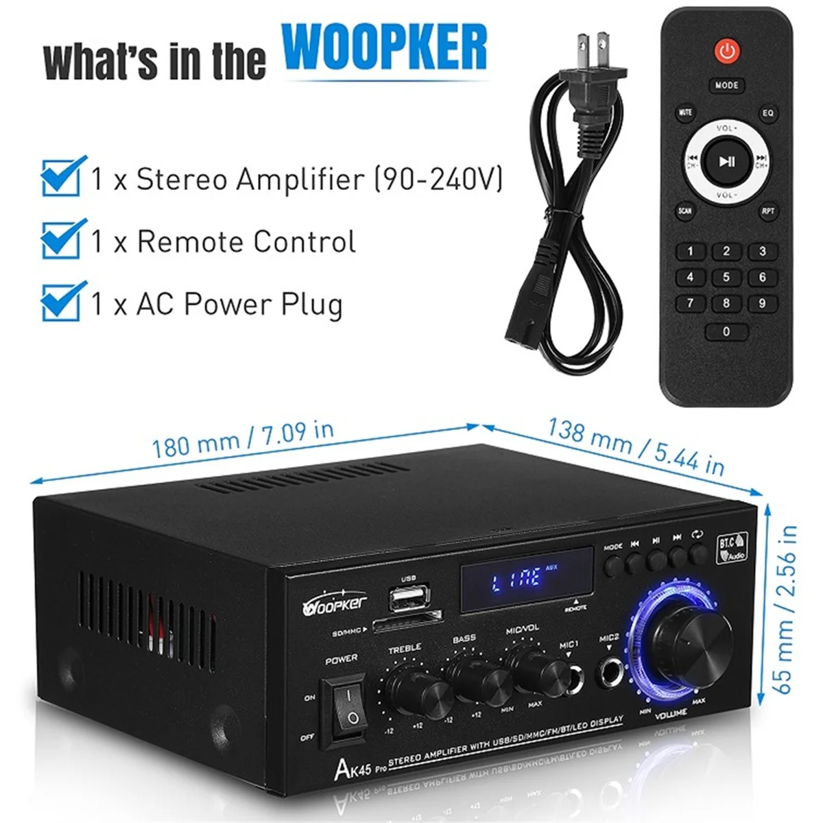 Усилитель звука Ak45 Pro Bluetooth бас-динамик максимальная мощность 820 Вт 90-240 В вход 50 +