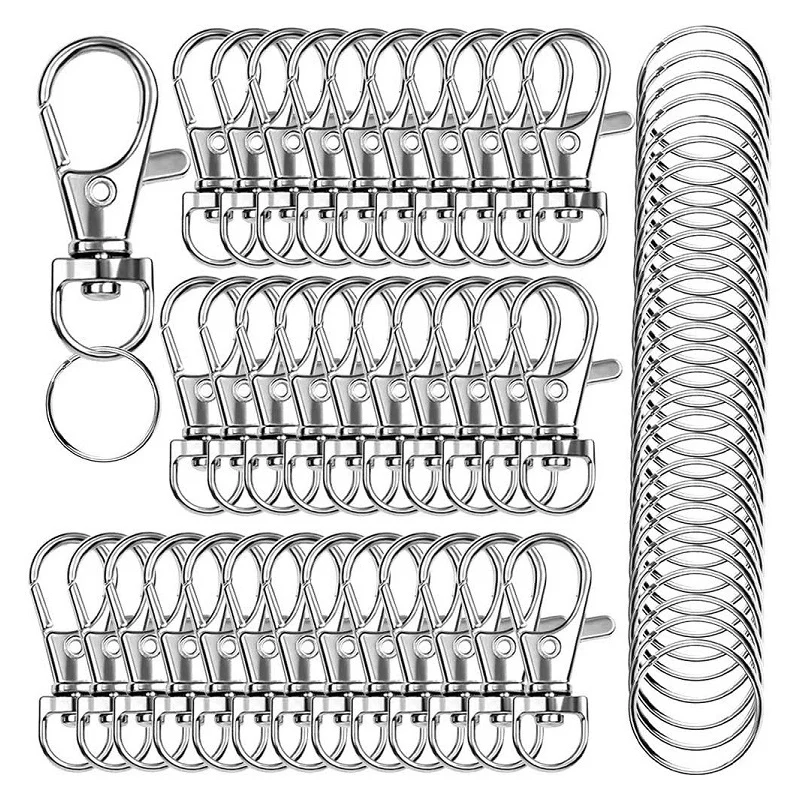 

120PCS Rotating Dog Buckle Snap Hooks With Key Chain Lanyard Snap Metal Lobster Clip Clasps Key Rings Crafting Sewing Accessorie