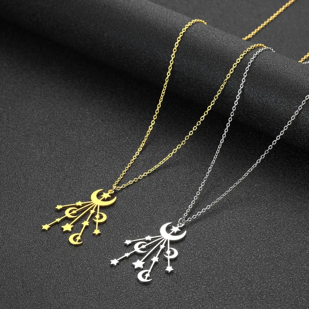

Kinitial 2022 February Stainless Steel Crescent Moon and Stars Earrings Charm Pendant Necklace Couple Must-Have for Valentine's
