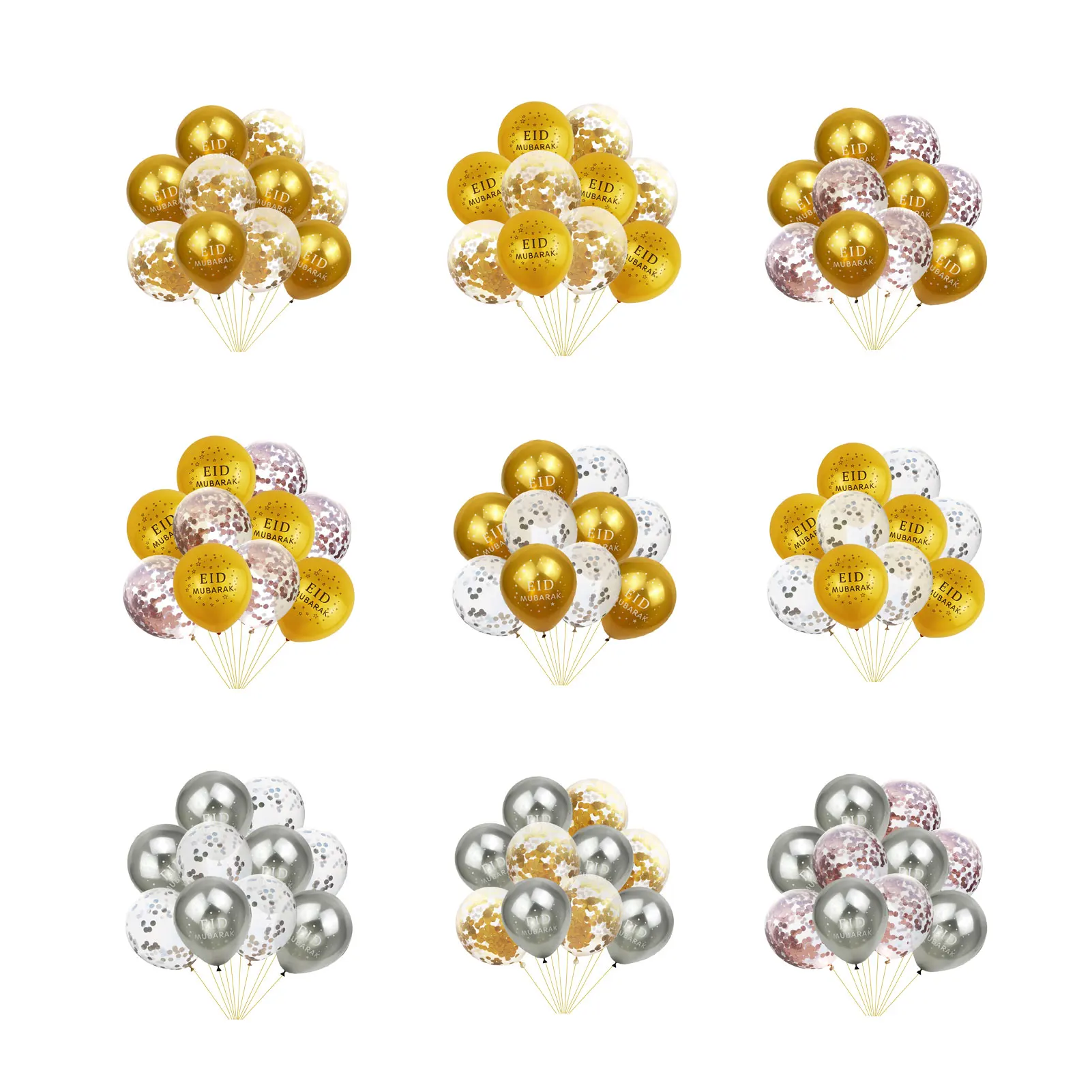 

10pcs Eid Golden Confetti Balloons Set Eid Balloon Latex Golden & Clear With Confetti Clear Party Balloon With Gold Confetti