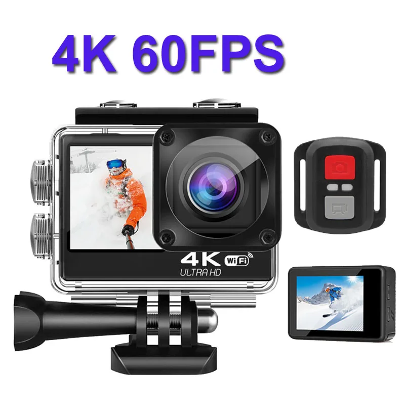 Экшн-камера 4K 60fps стабилизированная EIS 20 МП Ultra HD двойной экран дистанционное