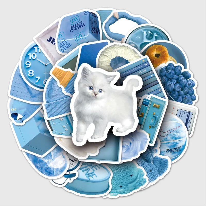 

10/30/50pcs Cute Cartoon Art Blue Aesthetic Stickers Graffiti Decals Laptop Phone Scrapbook Luggage Waterproof Kids Toy Sticker