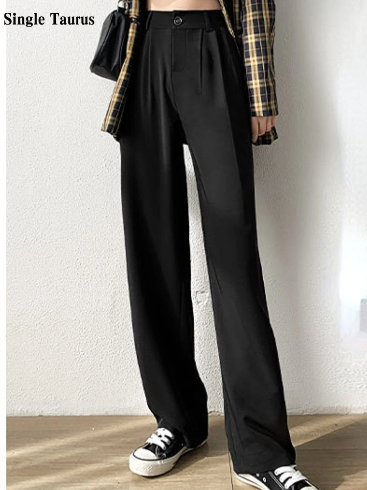 

Wide Leg Suit Pants Women High Waist Straight Loose Casual Office Lady Pleated Tailored Classic Black Harem Y2k Trousers Clothes