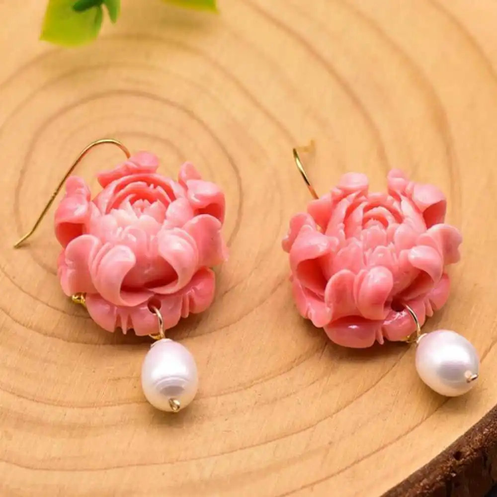 

2022 New Freshwater pearl pink coral flower earrings Beautiful Easter Classic Thanksgiving VALENTINE'S DAY CARNIVAL Fashion