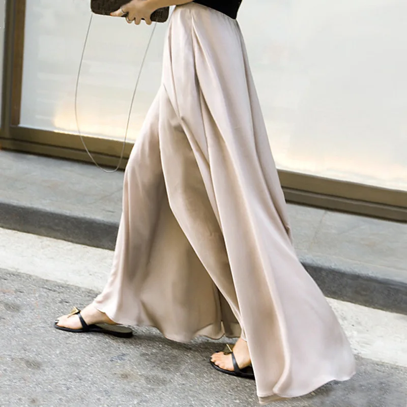 

Women's Casual and Comfortable Wide-leg Pants, Women's High-waist Satin Chiffon Trousers, Drape Culottes 2021