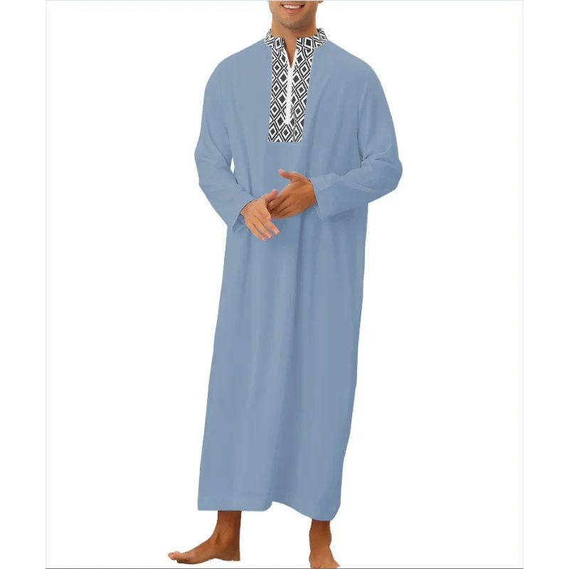 Men's Loose Fitting Robe New Muslim Middle East Arab Dubai Malaysia Pocket Zippered Shirt