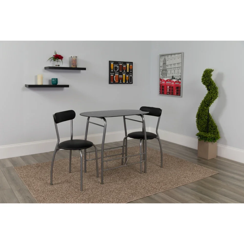 

3 Piece Space-Saver Bistro Set with Glass Top Table and Vinyl Padded Chairs